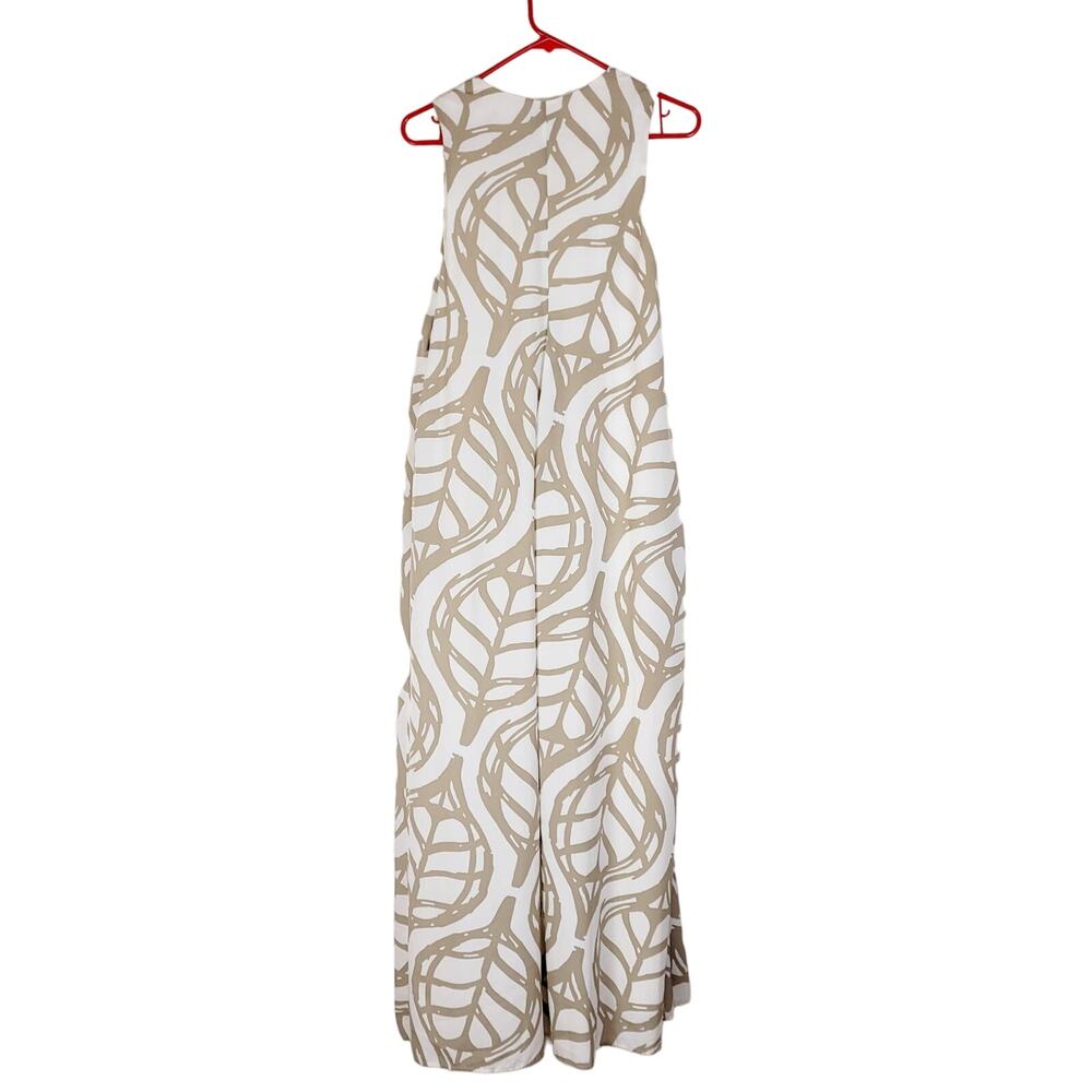 Anthropologie Whit Two tan leaf print maxi dress Size XS Tropical Clean Girl